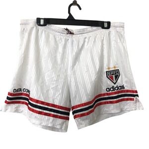 VTG 90s Adidas Sao Paulo FC Data Control Soccer Shorts SPFC White Brazil Tag K L